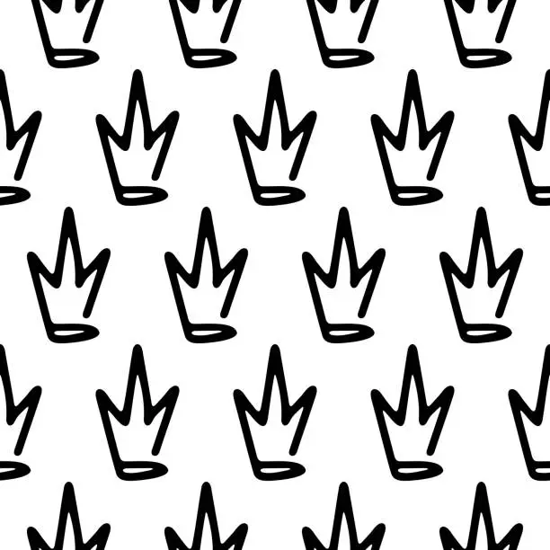 Vector illustration of seamless background with hand-drawn crowns. Linear pattern