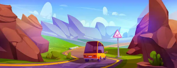 Vector illustration of Car driving mountain road