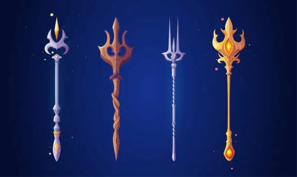 Vector illustration of Trident staffs set isolated on background