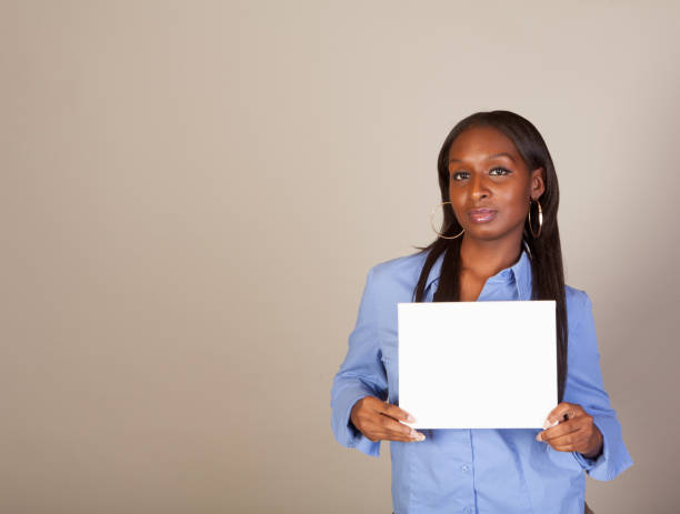 istock African American Spokeswoman with sign 2025251141