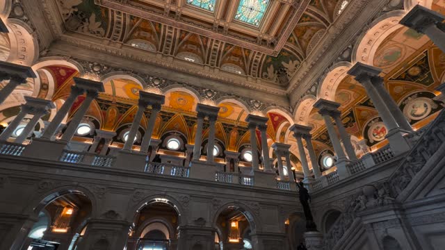 Library of Congress in Washington DC, interior architecture of historic building near the Capitol, National Mall and Monument and the White House in the capital of the USA.