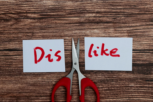 Scissor cutting text dislike to like