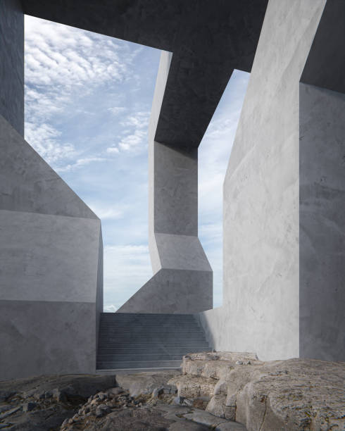 istock Concrete building by the cliff with space for car park. 2025257256