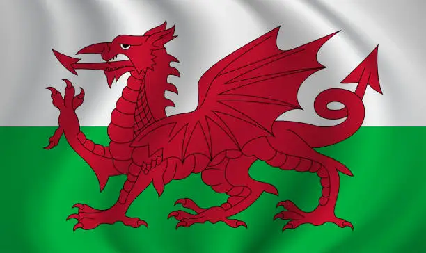 Vector illustration of Wales waving flag blowing in the wind. Texture can be used as background. Vector illustration EPS10