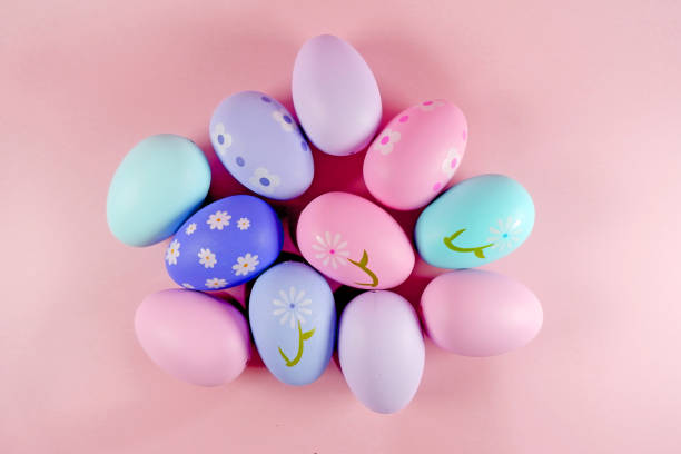 istock Pastel colorful Easter eggs on pink background stock photo copy space 2025268824