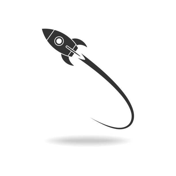 Rocket flight Rocket graphic icon. Flying spaceship sign isolated on white background. Spacecraft symbol. Vector illustration rocketship stock illustrations