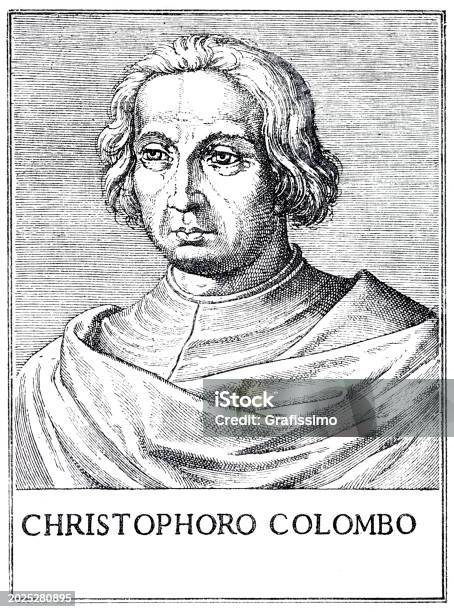Christopher Colombo Explorer Christopher Columbus Portrait Engraving Stock Illustration ...