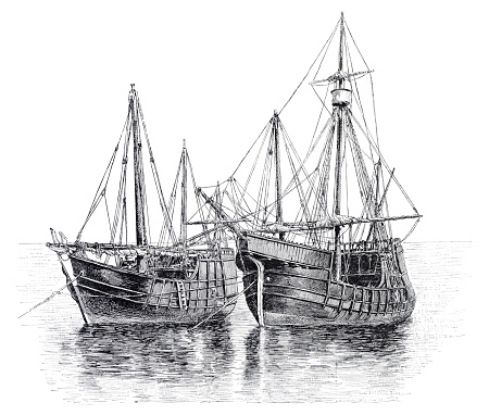 Sailing ships Niña and Pinta of Christopher Columbus illustration
Original edition from my own archives
Source : 1891 Ilustración Artistica