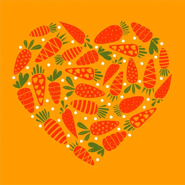 Vector illustration of Cute Easter card with a carrot heart.