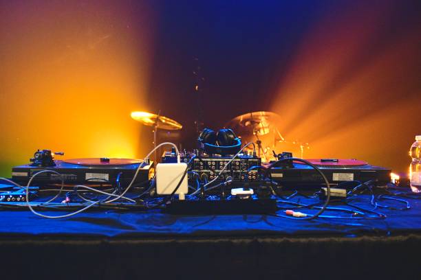 istock Hip hop rock DJ equipment on stage 2025300596