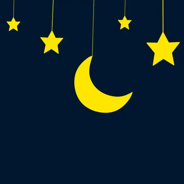 Vector illustration of moon and stars on blue background