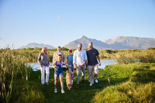 istock Smiling multi-generation family walking their dog in a nature reserve 2025318242