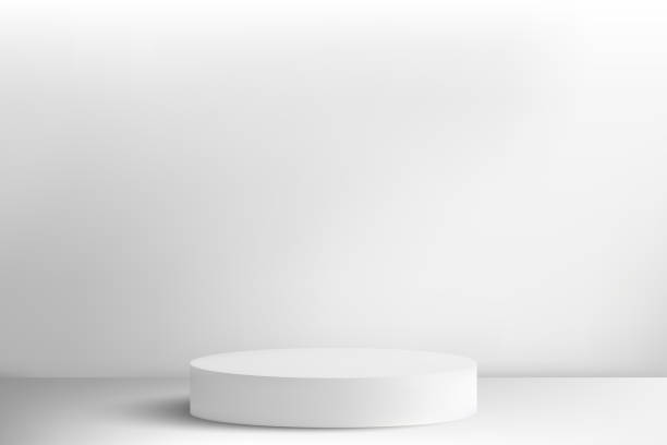 istock White empty round podium. White round podium, advertising display of items 2025322536