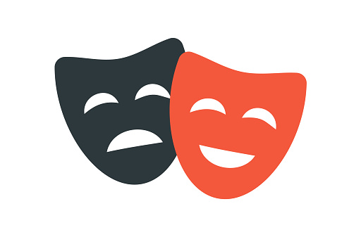 Theatre mask icon silhouette. Theatre drama comedy vector icon, actor acting logo.