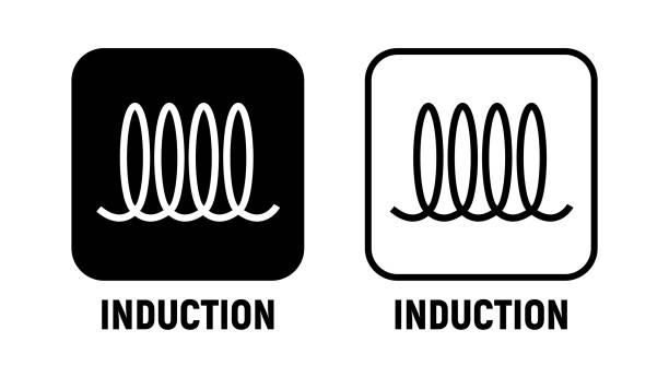 Induction spiral vector icon symbol. Slinky copper metal winding cooking induction electric line icon. Induction spiral vector icon symbol. Slinky copper metal winding cooking induction electric line icon electromagnetic induction stock illustrations