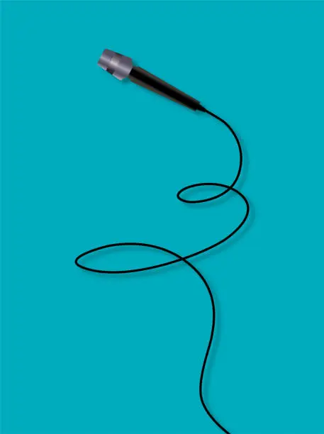 Vector illustration of Wired Singer Black Microphone over Blue Color Background