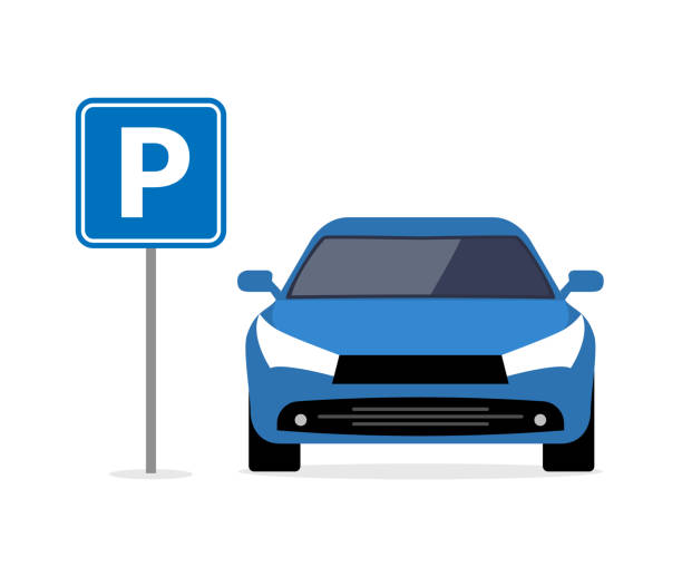 illustrations, cliparts, dessins animés et icônes de parking car spot lot. vector car park icon front view cartoon flat icon - slot patinoire de hockey sur glace