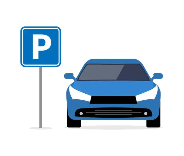 Vector illustration of Parking car spot lot. Vector car park icon front view cartoon flat icon
