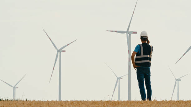 istock Engineer Discussing with Phone Near Wind Turbines in Farm 2025389557