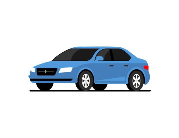 자동차 사이드 벡터 플랫 아이콘입니다. 자동차 프로필 측면도 만화 아이콘 디자인 고립 된 파란색 차량 - cartoon city town car stock illustrations