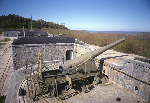 Historic battery cannon of the navy in the city of Bahia Blanca, year 1896, Buenos Aires, Argentine province