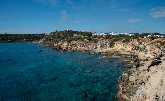 Rocky coastline and blue calm sea water. Luxury Holiday resort in the cost. Protaras Cyprus