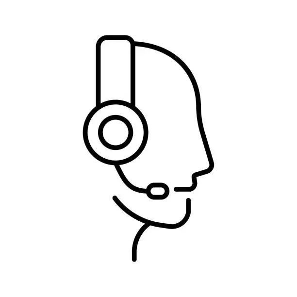 Vector illustration of Technical support icon. Man in headphones. Linear style. Vector icon
