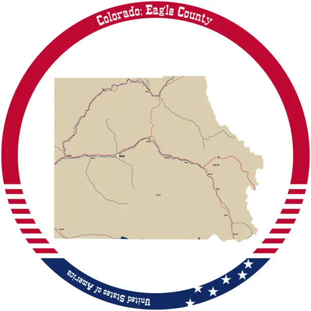 Vector illustration of Map of Eagle County in Colorado, USA arranged in a circle.