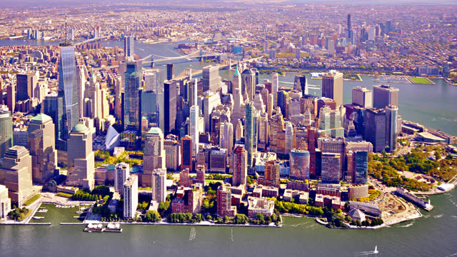 Aerial view of New York City cityscape, New York, United States