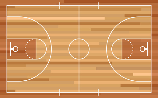 Basketball court floor with line on wood texture background. Vector illustration. Basketball Court Flat Vector Icon.