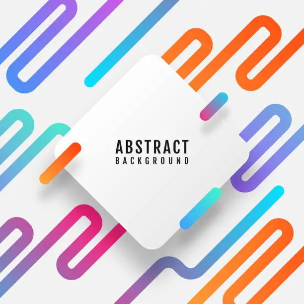 Vector illustration of 3D white square background overlap layer on bright space with colorful lines shape effect decoration. Modern graphic design element with stripes style concept for web banner, poster, flyer, card, cover, or social media post