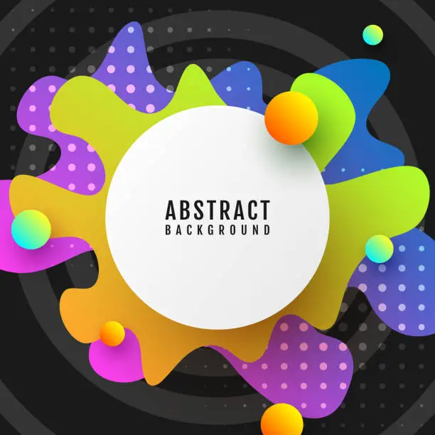 Vector illustration of 3D white circle background overlap layer on bright space with colorful waves shape effect decoration. Modern graphic design element with stripes and halftone style concept for web banner, poster, flyer, card, cover, or social media post