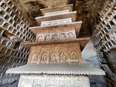 Inner stupa with carvings at Yungang Grottoes, are excellent examples of rock-cut architecture and one of the three most famous ancient Buddhist sculptural sites of China. The others are Longmen and Mogao.
