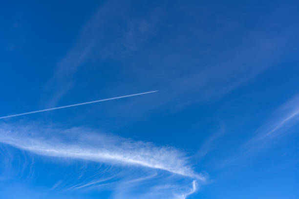 Blue sky and airplane contrails