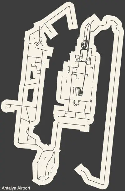 Vector illustration of Terminals layout plan of the ANTALYA AIRPORT (AYT), ANTALYA