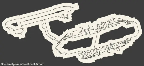 Vector illustration of Terminals layout plan of the SHEREMETYEVO - A.S. PUSHKIN INTERNATIONAL AIRPORT (SVO), MOSCOW