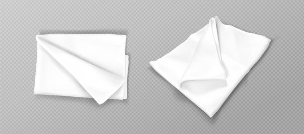 ilustrações, clipart, desenhos animados e ícones de maquete de lenço dobrado branco. - napkin paper folded textured