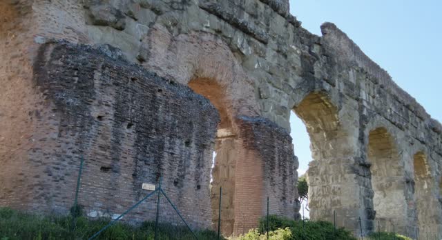 Ruins of ancient Roman aqueduct. Parco degli Acquedotti park, Rome, Italy