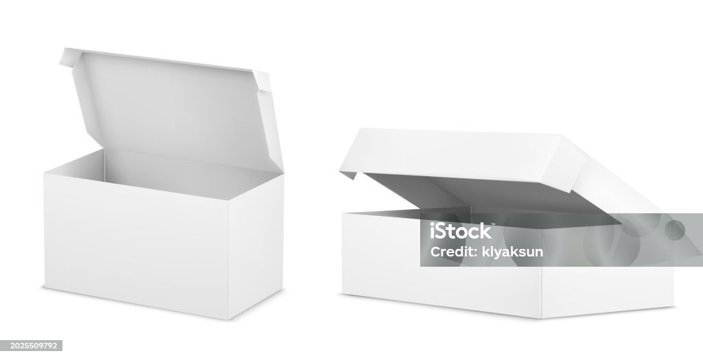 Cardboard Box Openview White Open Cardboard Box Mockup Angle View Stock Illustration ...