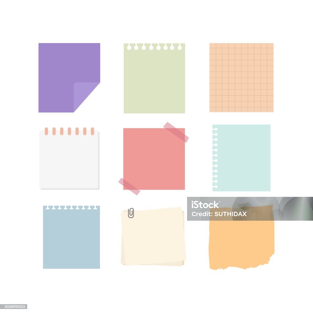 Illustration Of Note Paper Or Postit For Taking Notes Bright Colors ...