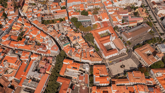 Drone aerial view of traditional architecture building in the Funchal of italy