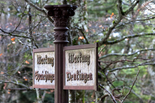 istock Antique trail marker, boundary directions. 2025566718