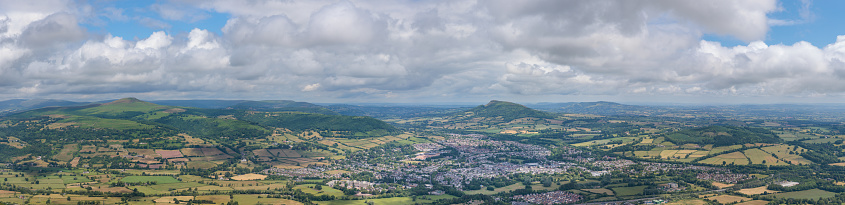 Amazing aerial panorama of Abergavenny, wales, England, summer outdoor