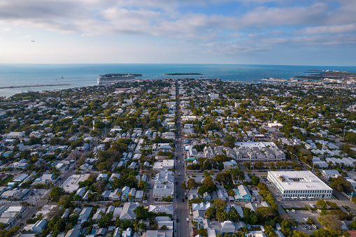 Beautiful aerial view of Key West, its magnificent beach and town in Florida USA