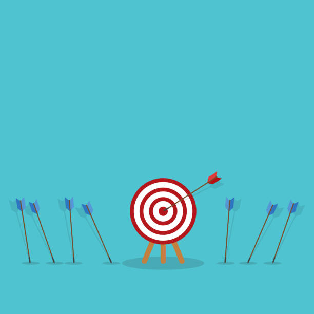 istock Blue arrows missed hitting target and only red one hits the center. Business challenge failure and success concept. 2025603510