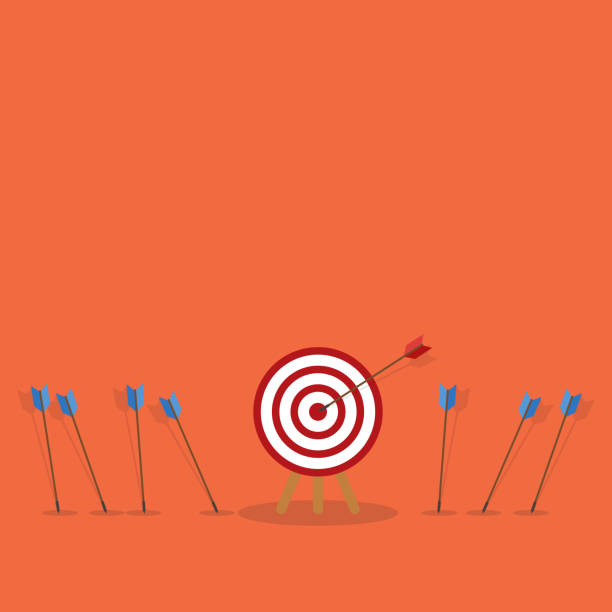 istock Blue arrows missed hitting target and only red one hits the center. Business challenge failure and success concept. 2025604579