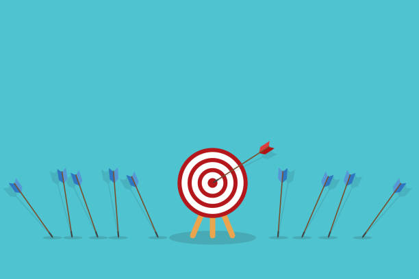 istock Blue arrows missed hitting target and only red one hits the center. Business challenge failure and success concept. 2025604592