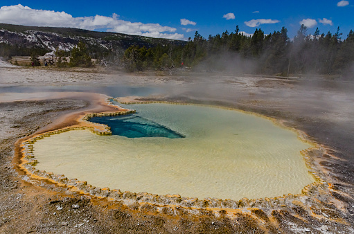 Boiling water bubbler Geyser. Active geyser with major eruptions. Yellowstone NP, Wyoming, USA