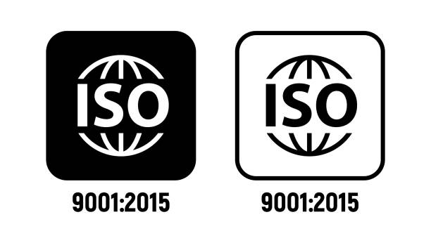 iso 9001 2015 zertifikat symbol abzeichen. iso-standard-zeichenvektorsymbol-design - quartermaster stock-grafiken, -clipart, -cartoons und -symbole