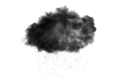 A dark cloud with rain on a white background.